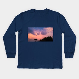 Pink Sky and Clouds Kids Long Sleeve T-Shirt